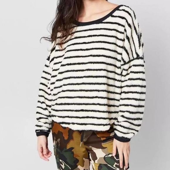 Cozy Free People Breton Striped Sherpa Spring Sweatshirt - Picture 5 of 10